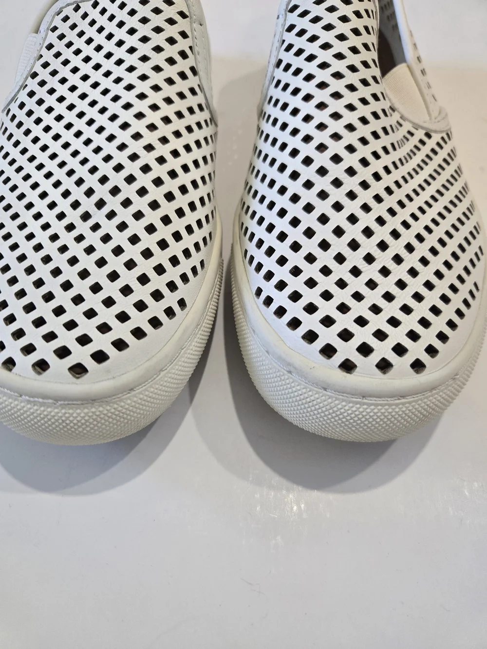 Tory Burch White Perforated Leather Slip-Ons with Brown Insole